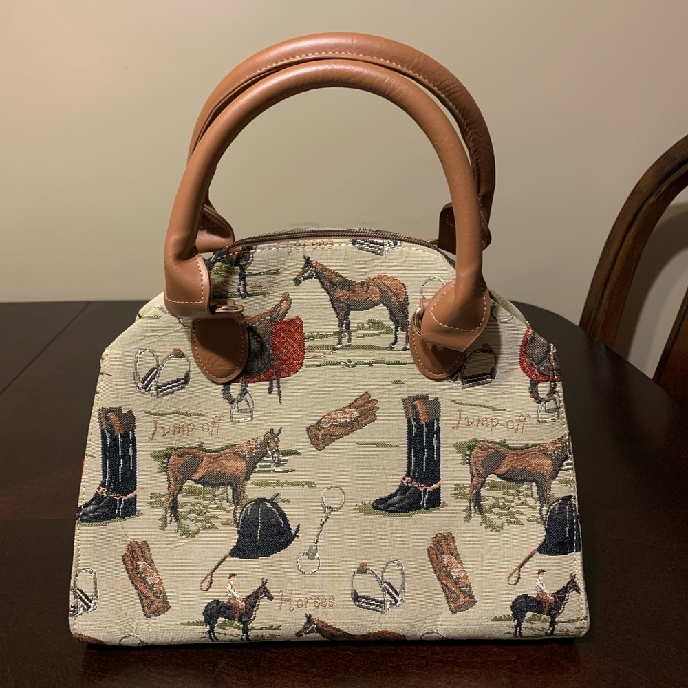 Signare Tapestry top handle horse equestrian purse